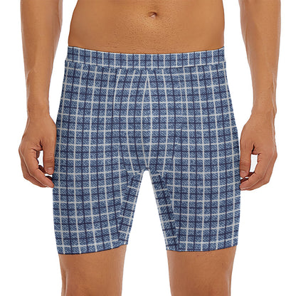 Denim Tattersall Pattern Print Men's Long Boxer Briefs