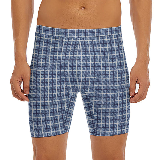 Denim Tattersall Pattern Print Men's Long Boxer Briefs