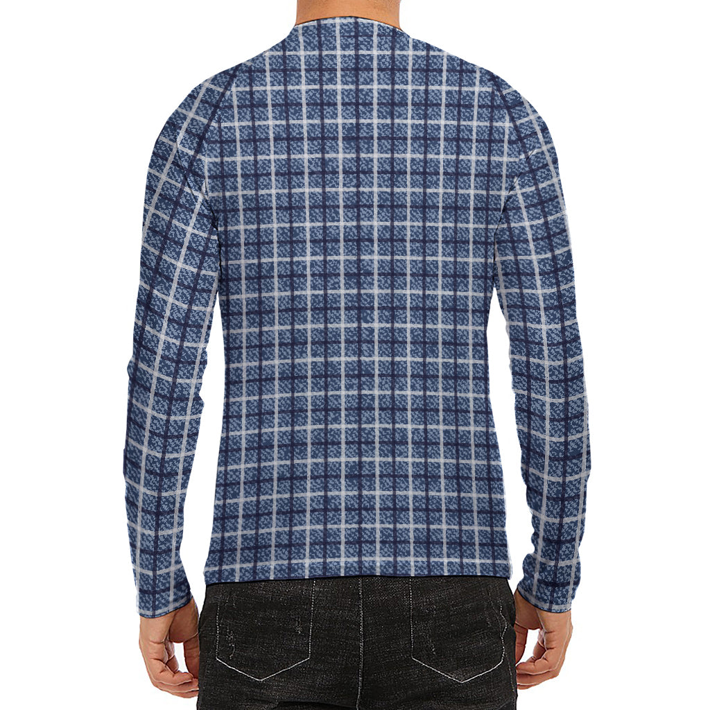 Denim Tattersall Pattern Print Men's Long Sleeve Rash Guard