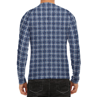 Denim Tattersall Pattern Print Men's Long Sleeve Rash Guard
