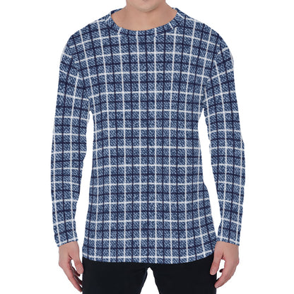 Denim Tattersall Pattern Print Men's Long Sleeve T-Shirt