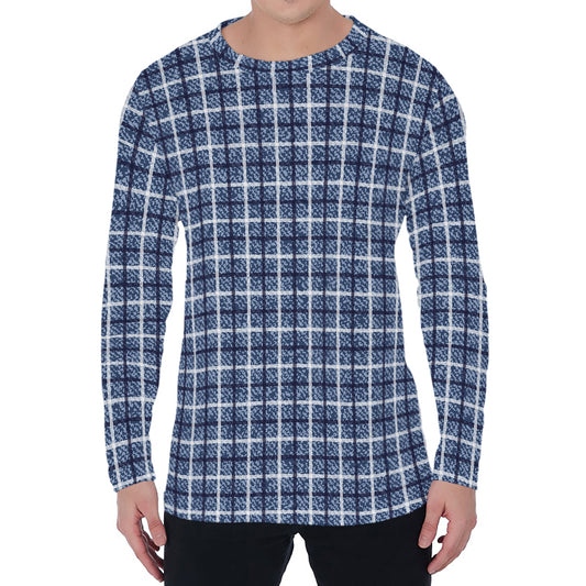 Denim Tattersall Pattern Print Men's Long Sleeve T-Shirt