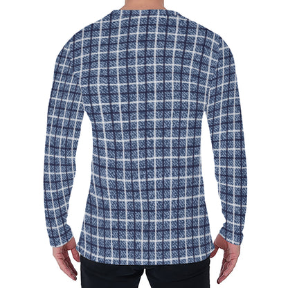 Denim Tattersall Pattern Print Men's Long Sleeve T-Shirt