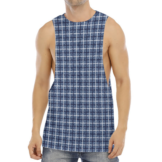 Denim Tattersall Pattern Print Men's Muscle Tank Top