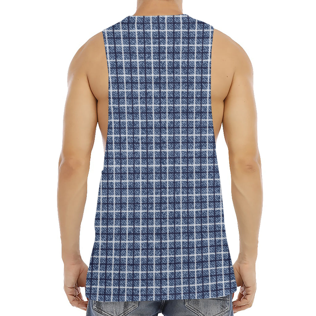 Denim Tattersall Pattern Print Men's Muscle Tank Top