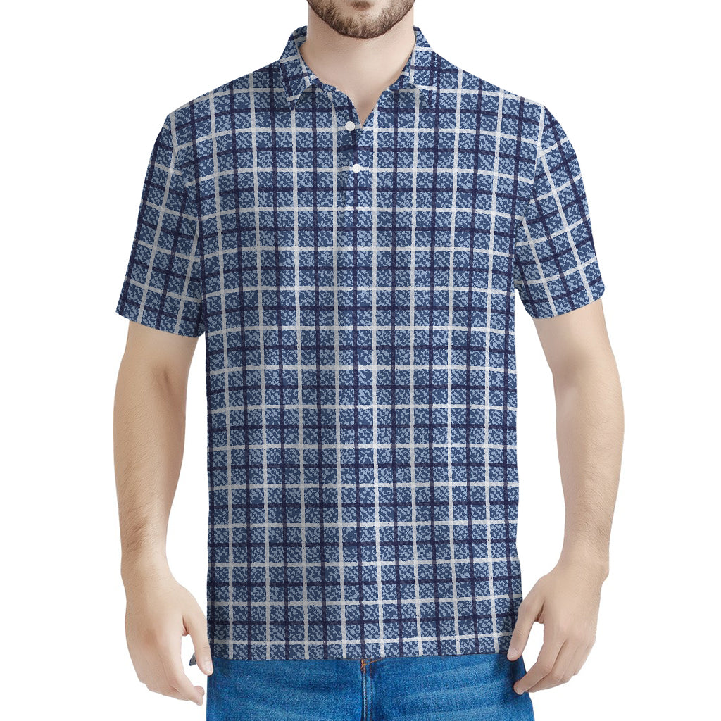 Denim Tattersall Pattern Print Men's Polo Shirt