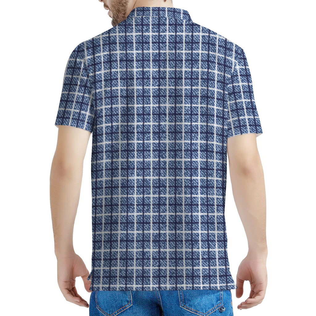 Denim Tattersall Pattern Print Men's Polo Shirt
