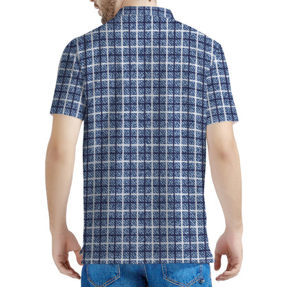 Denim Tattersall Pattern Print Men's Polo Shirt