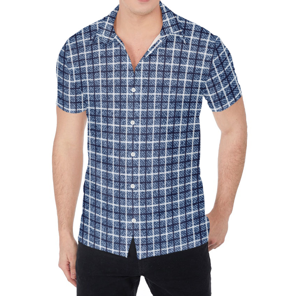 Denim Tattersall Pattern Print Men's Shirt