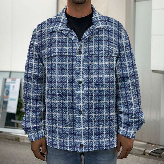 Denim Tattersall Pattern Print Men's Shirt Jacket