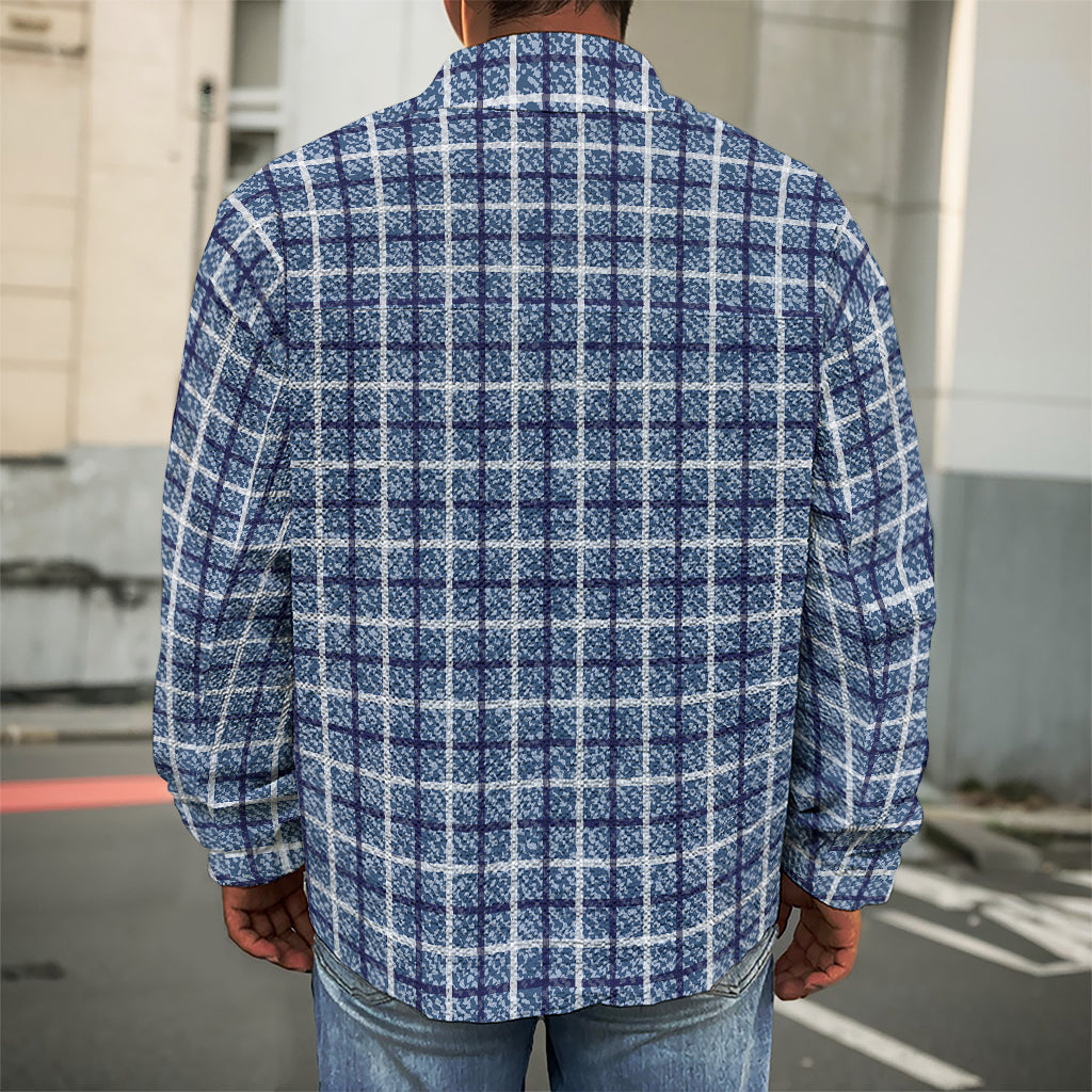 Denim Tattersall Pattern Print Men's Shirt Jacket