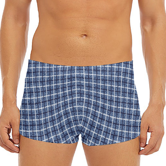 Denim Tattersall Pattern Print Men's Short Boxer Briefs