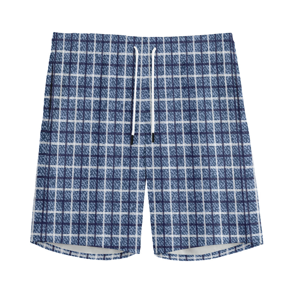 Denim Tattersall Pattern Print Men's Sports Shorts