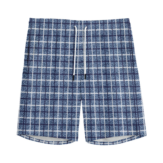 Denim Tattersall Pattern Print Men's Sports Shorts
