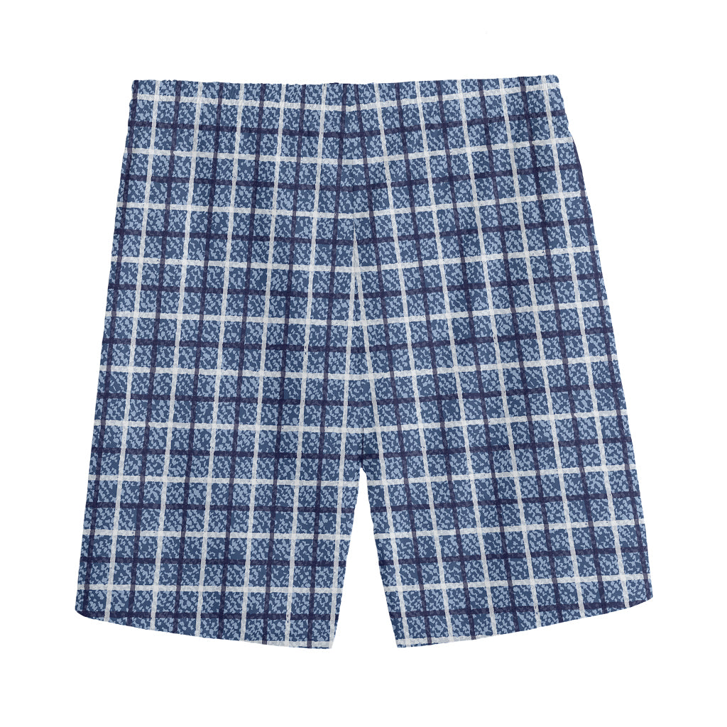Denim Tattersall Pattern Print Men's Sports Shorts