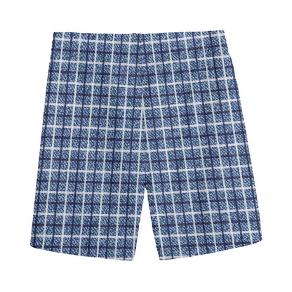 Denim Tattersall Pattern Print Men's Sports Shorts
