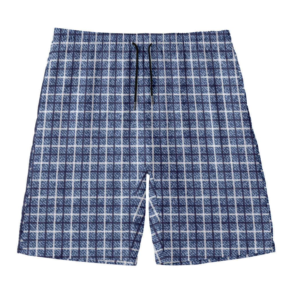 Denim Tattersall Pattern Print Men's Swim Trunks