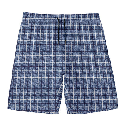 Denim Tattersall Pattern Print Men's Swim Trunks