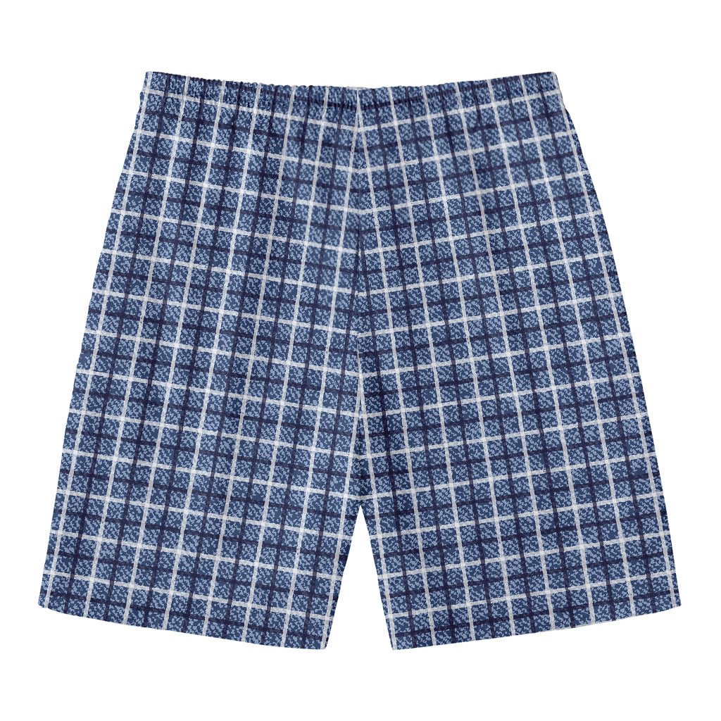Denim Tattersall Pattern Print Men's Swim Trunks