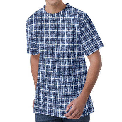Denim Tattersall Pattern Print Men's Velvet T-Shirt