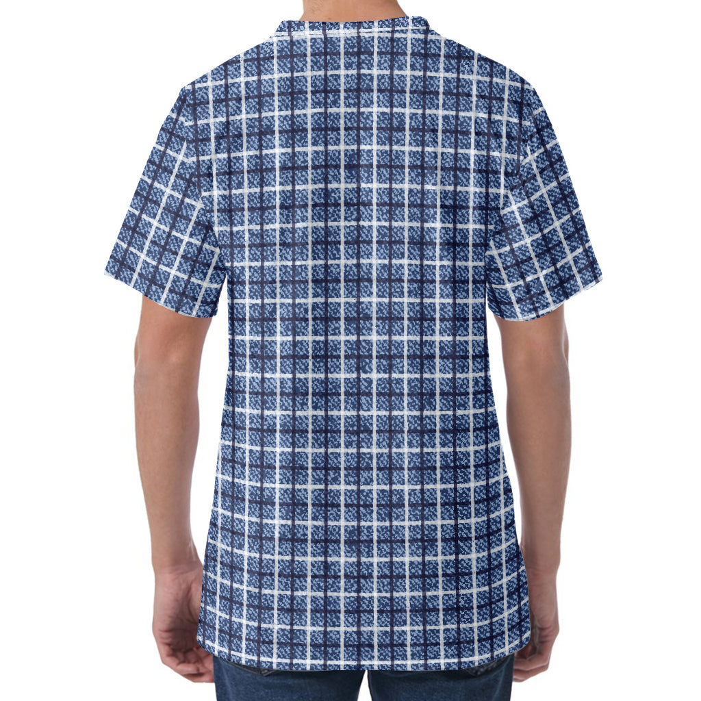 Denim Tattersall Pattern Print Men's Velvet T-Shirt