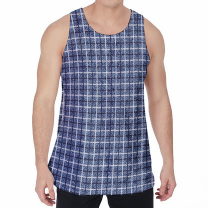 Denim Tattersall Pattern Print Men's Velvet Tank Top
