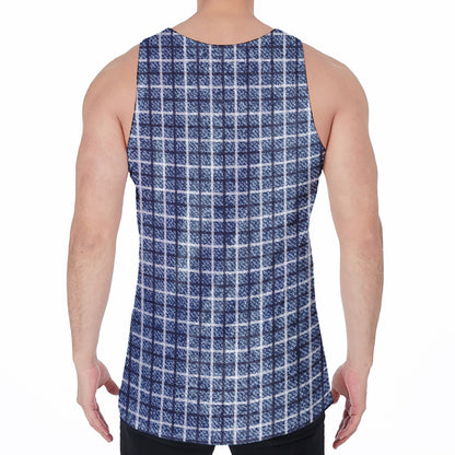 Denim Tattersall Pattern Print Men's Velvet Tank Top