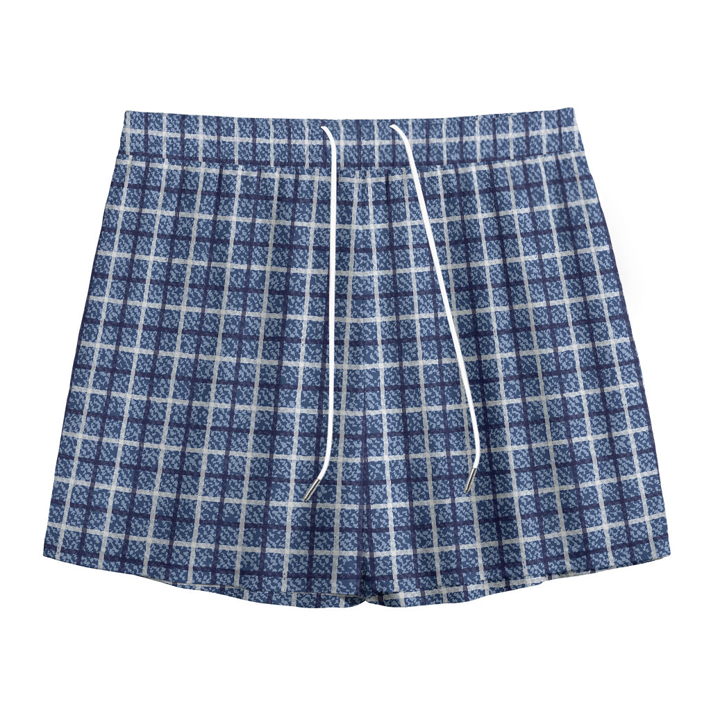 Denim Tattersall Pattern Print Mesh Shorts