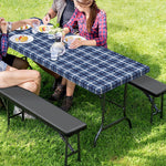 Denim Tattersall Pattern Print Picnic Table Cover