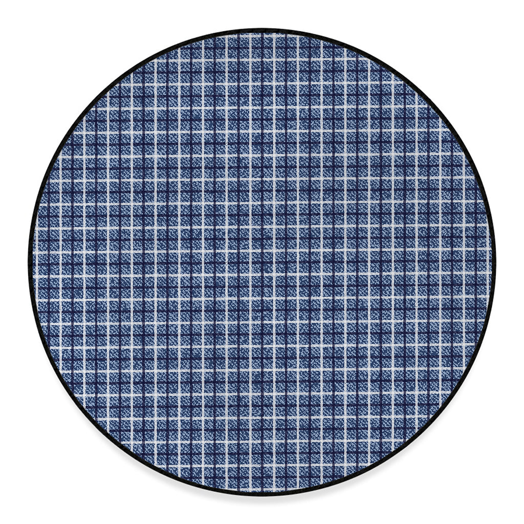 Denim Tattersall Pattern Print Round Floor Mat