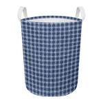 Denim Tattersall Pattern Print Round Laundry Basket