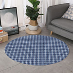 Denim Tattersall Pattern Print Round Rug