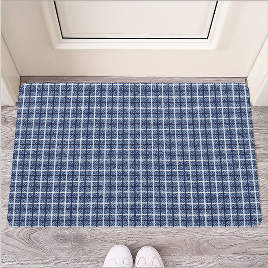 Denim Tattersall Pattern Print Rubber Doormat