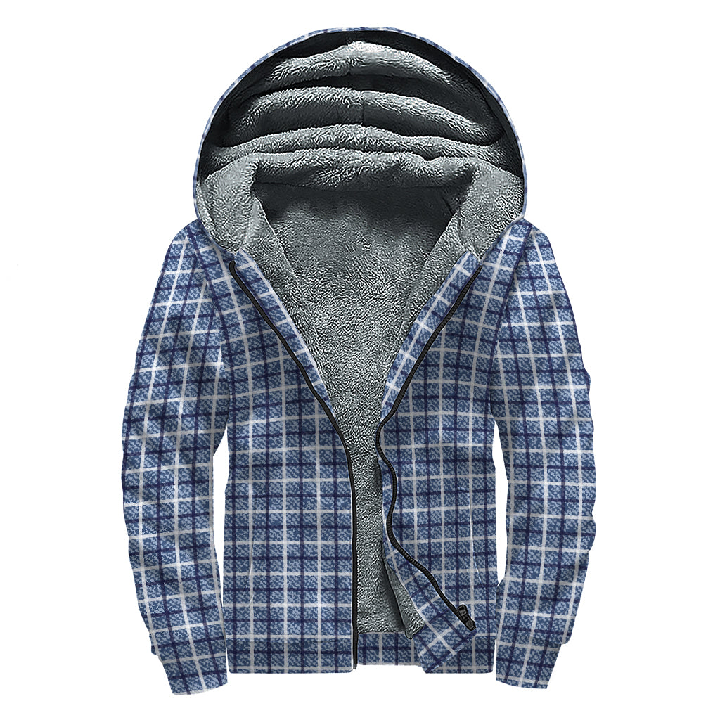 Denim Tattersall Pattern Print Sherpa Lined Zip Up Hoodie