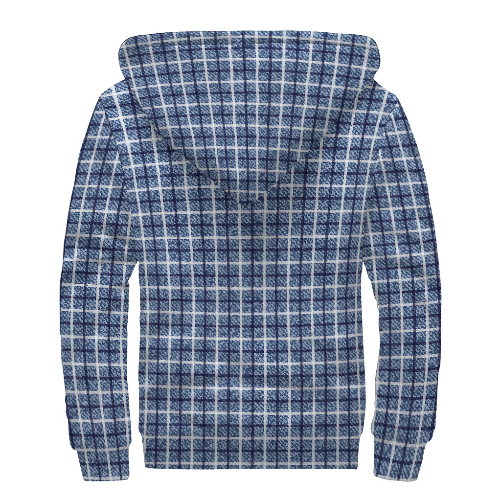 Denim Tattersall Pattern Print Sherpa Lined Zip Up Hoodie