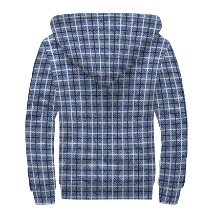 Denim Tattersall Pattern Print Sherpa Lined Zip Up Hoodie