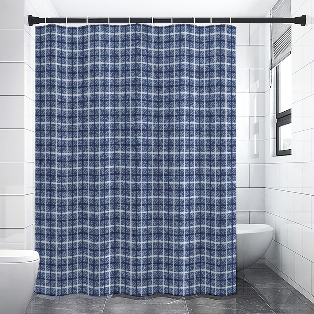 Denim Tattersall Pattern Print Shower Curtain