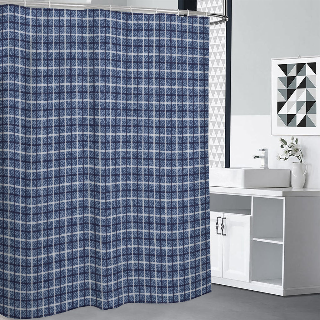 Denim Tattersall Pattern Print Shower Curtain