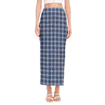 Denim Tattersall Pattern Print Side Slit Maxi Skirt
