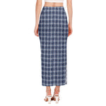 Denim Tattersall Pattern Print Side Slit Maxi Skirt