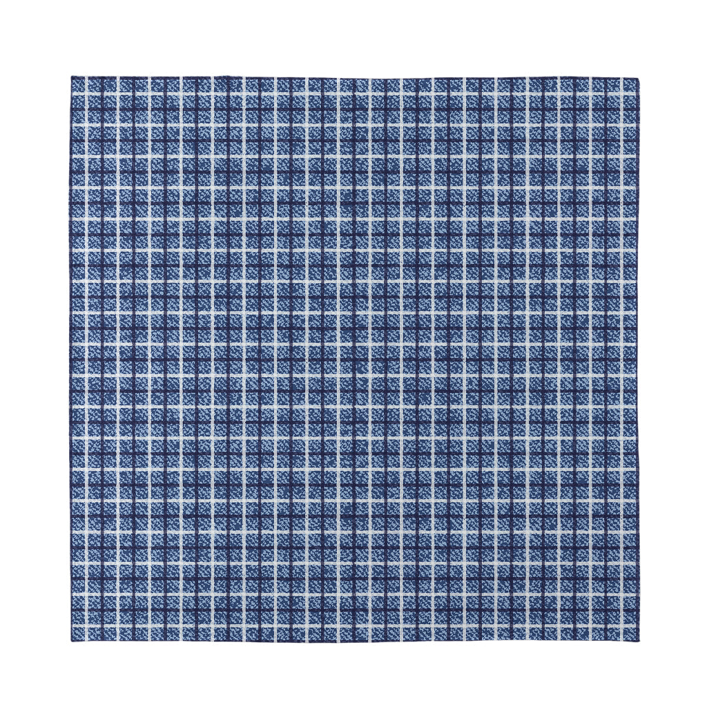 Denim Tattersall Pattern Print Silk Bandana