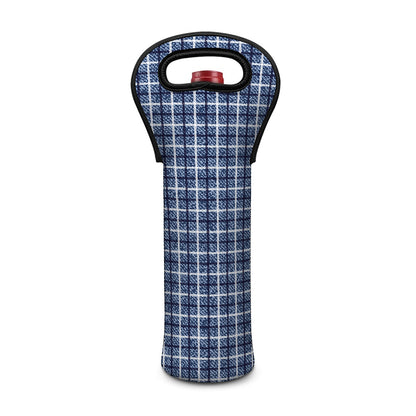 Denim Tattersall Pattern Print Single Neoprene Wine Tote