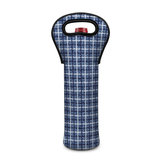 Denim Tattersall Pattern Print Single Neoprene Wine Tote