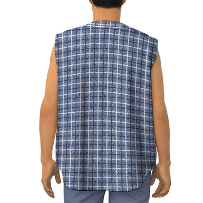 Denim Tattersall Pattern Print Sleeveless Baseball Jersey