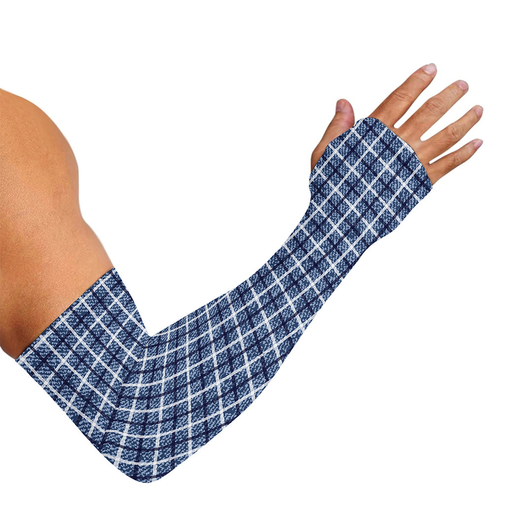Denim Tattersall Pattern Print Sun Protection Arm Sleeves
