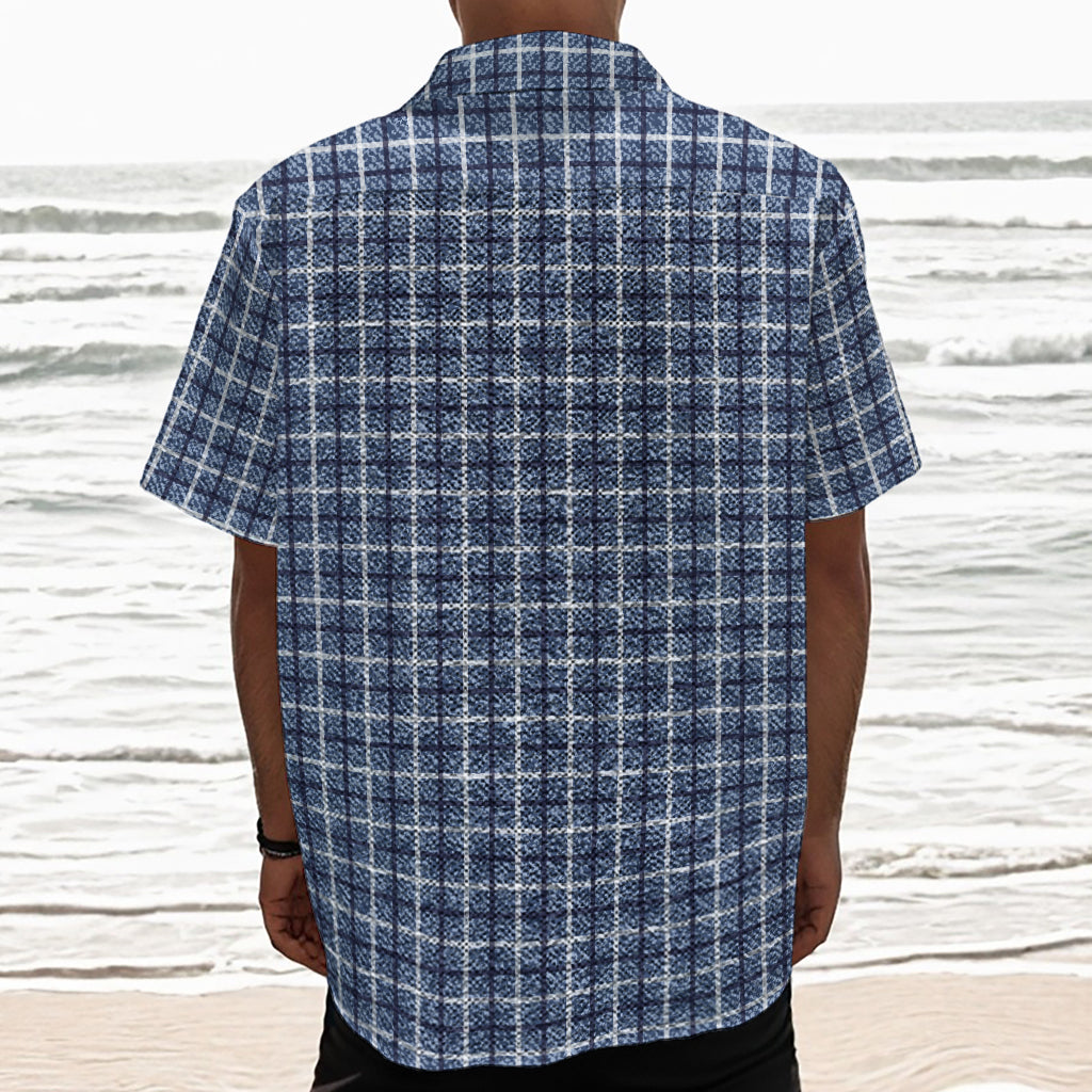 Denim Tattersall Pattern Print Textured Short Sleeve Shirt