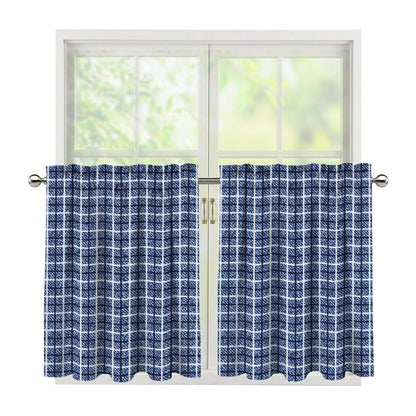 Denim Tattersall Pattern Print Tier Curtains