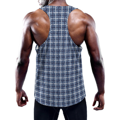 Denim Tattersall Pattern Print Training Tank Top