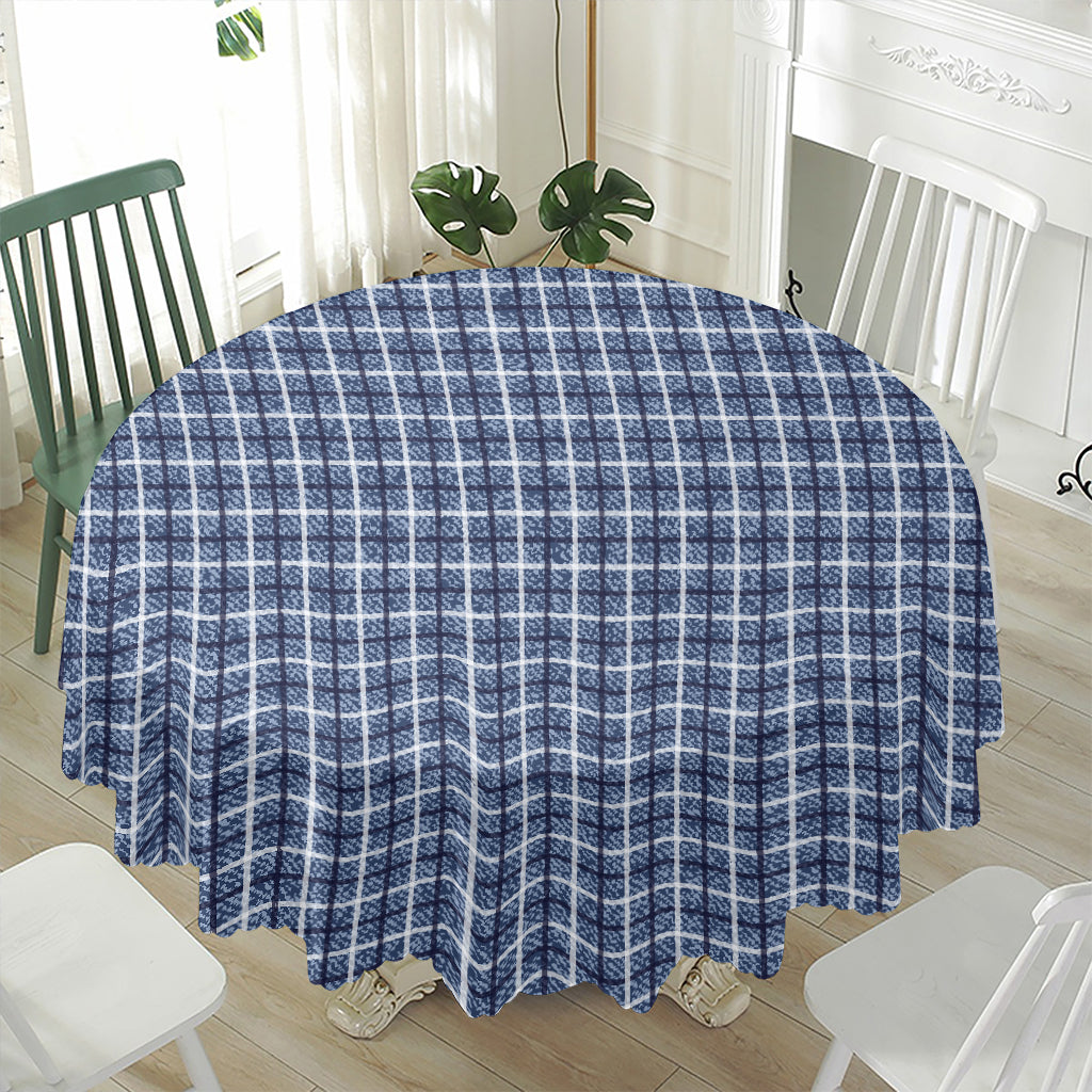 Denim Tattersall Pattern Print Waterproof Round Tablecloth