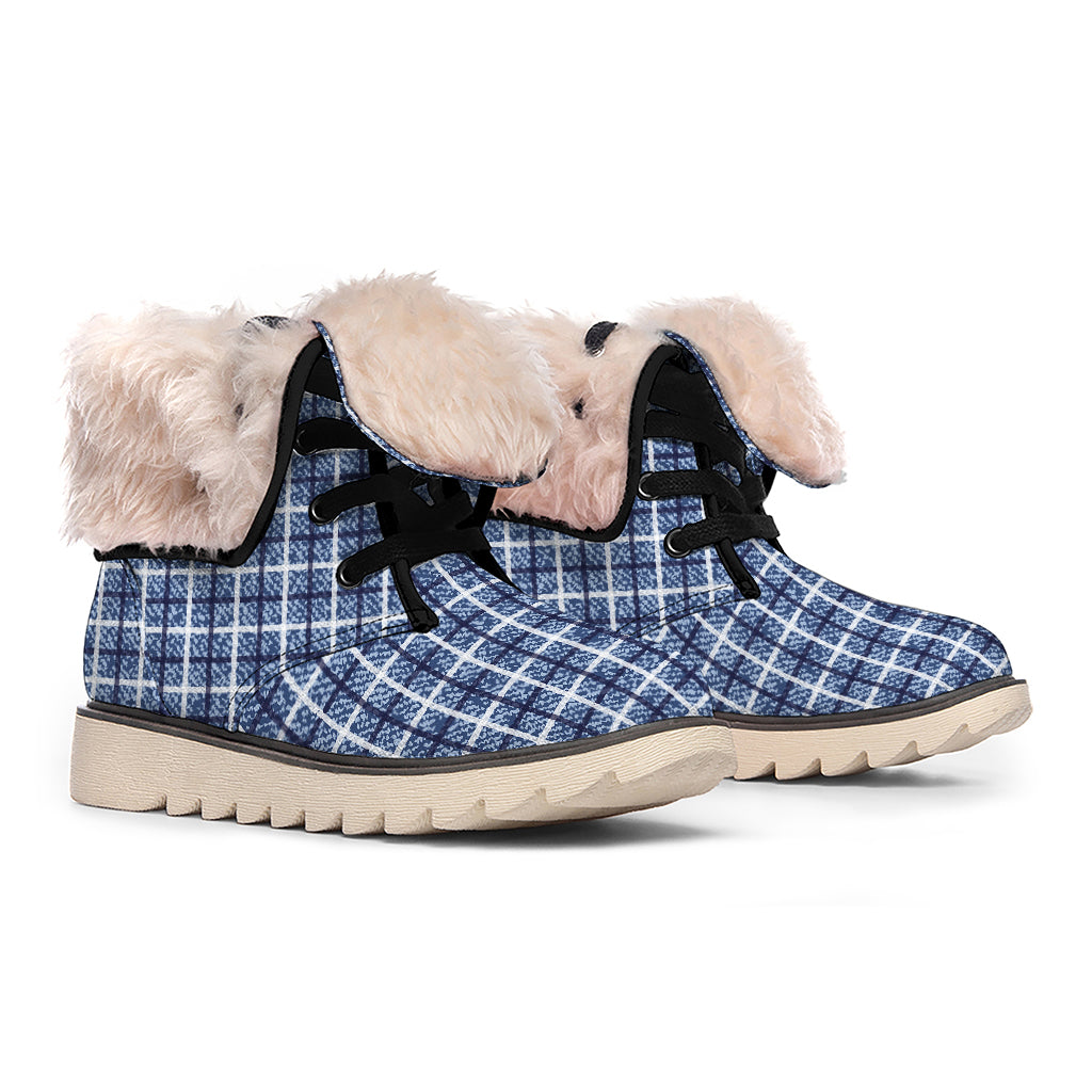 Denim Tattersall Pattern Print Winter Boots